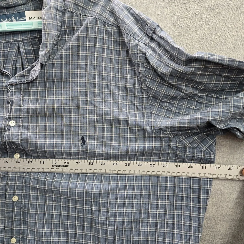 Ralph Lauren Men Button Up Shirt 4XB Blue Pony Embroidery Plaid
